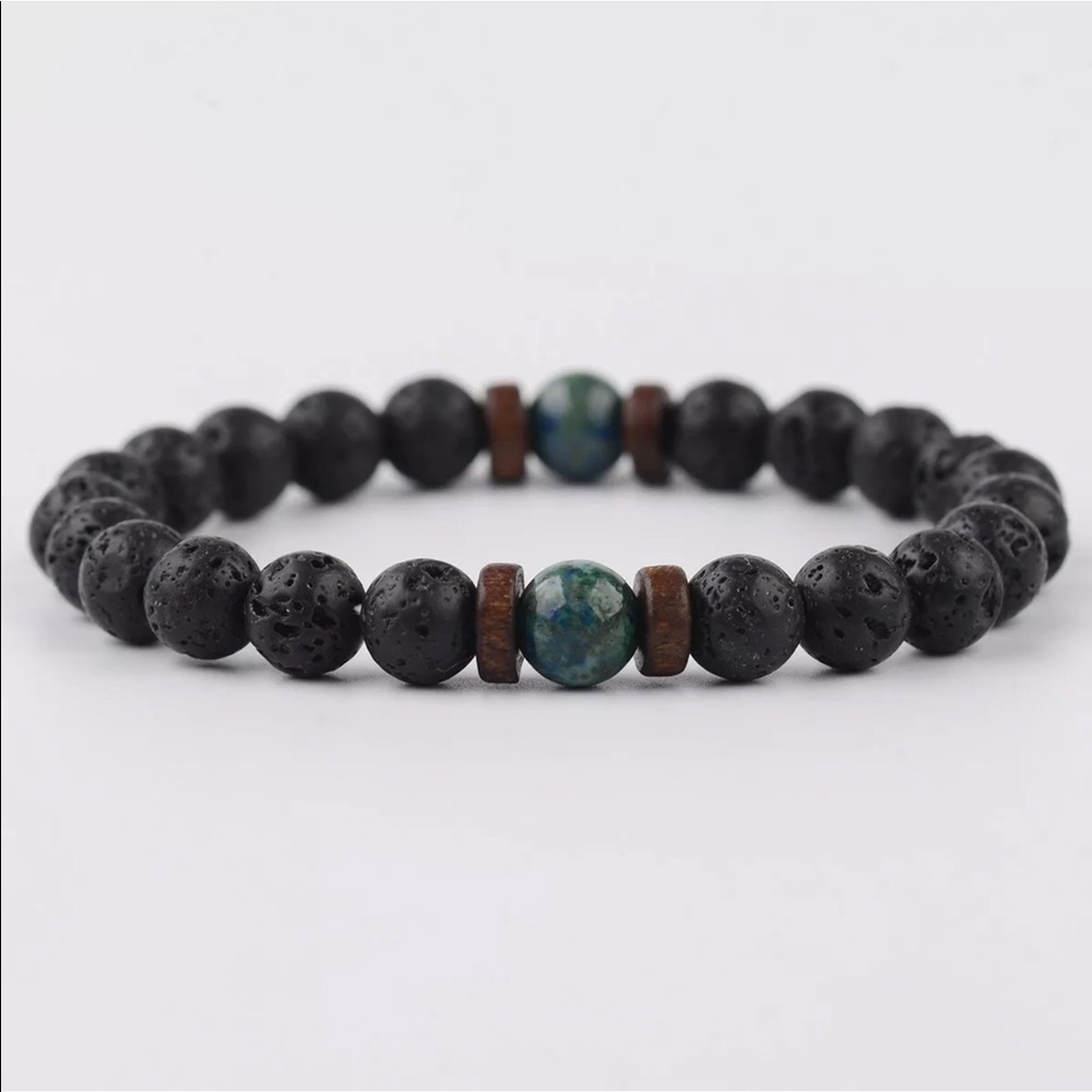 Lava stone and azurite Mala style bracelet - Picture 2 of 4